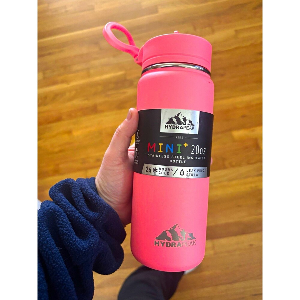 HydraPeak Mini+ 20oz Pink Stainless Steel Water Bottle Straw Lid Leakproof BPA